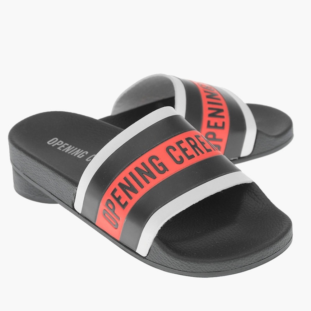 Opening Ceremony Black Striped Logo Ace Slides